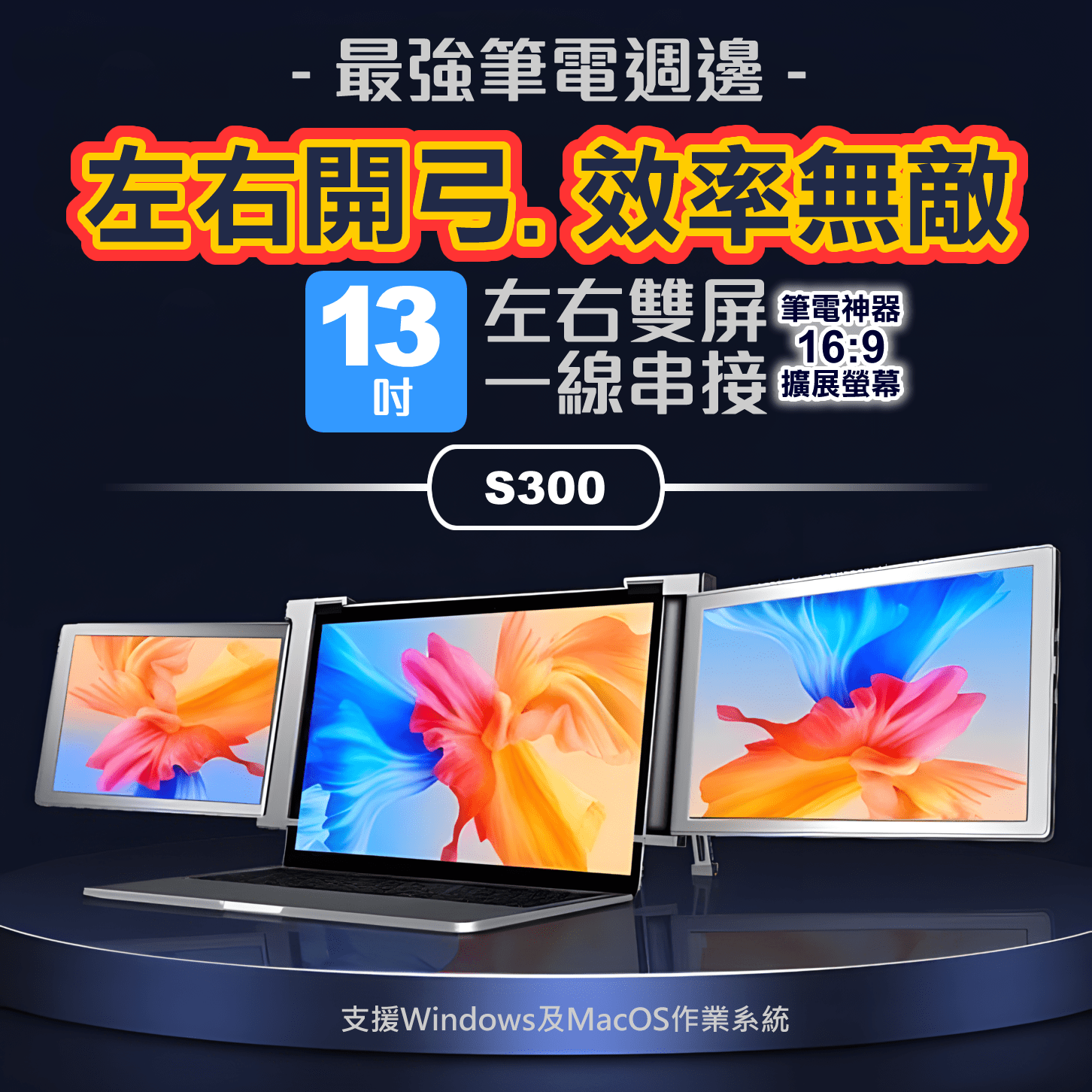 【海外代購 - 快速到貨】S300 Silver銀 筆記型電腦13.3吋 行動擴充USB螢幕 左右雙屏 FHD IPS面板 一線雙屏 隨插即用 - AKODA 芯夢想科技館 - 芯科大科技有限公司 AKODA Technology Master Ltd.